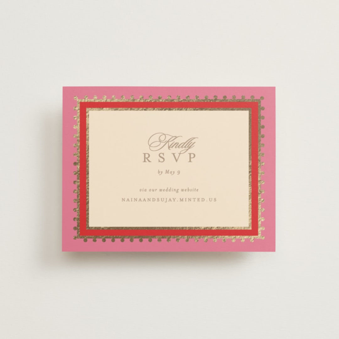 "Mandapam" - Foil-Pressed RSVP Online Enclosure Cards in Carnation by Creo Study - Front