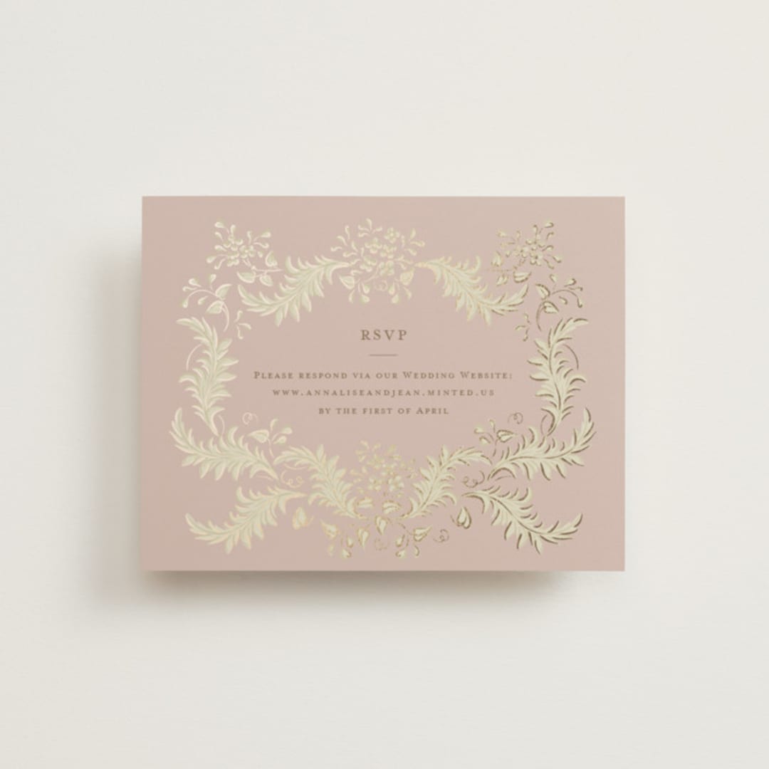 "French Train" - Foil-Pressed RSVP Online Enclosure Cards in Rose by Ani Somi - Front