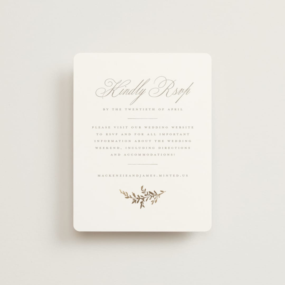 "Romantic Wreath" - Foil-Pressed RSVP Online Enclosure Cards in Chantilly by Wildfield Paper Co - Front