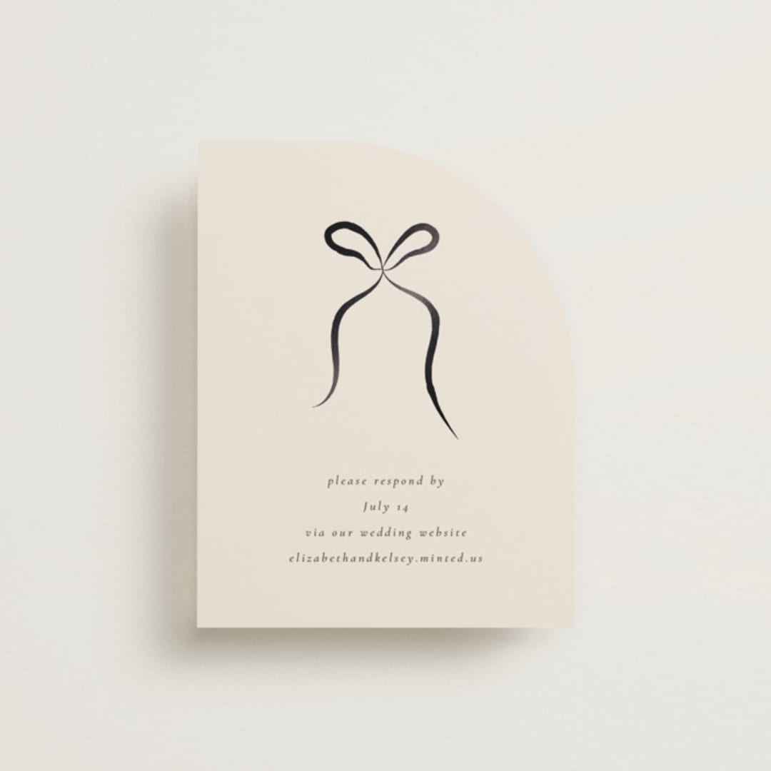 "Bow" - Foil-Pressed RSVP Online Enclosure Cards in Tuxedo by Corinne Malesic - Front