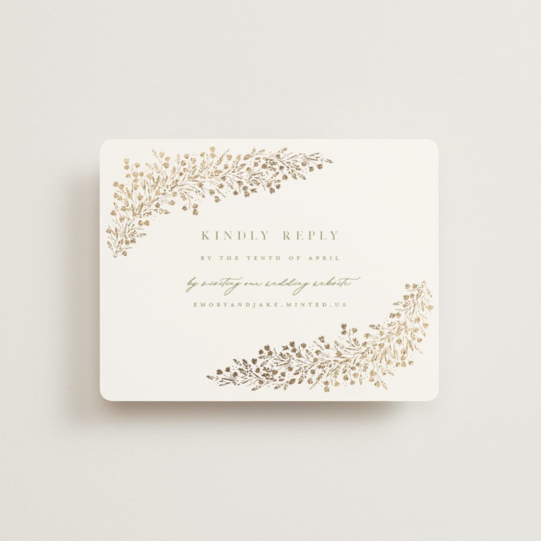 "Villa" - Foil-Pressed RSVP Online Enclosure Cards in Leaf by Kristie Kern - Front