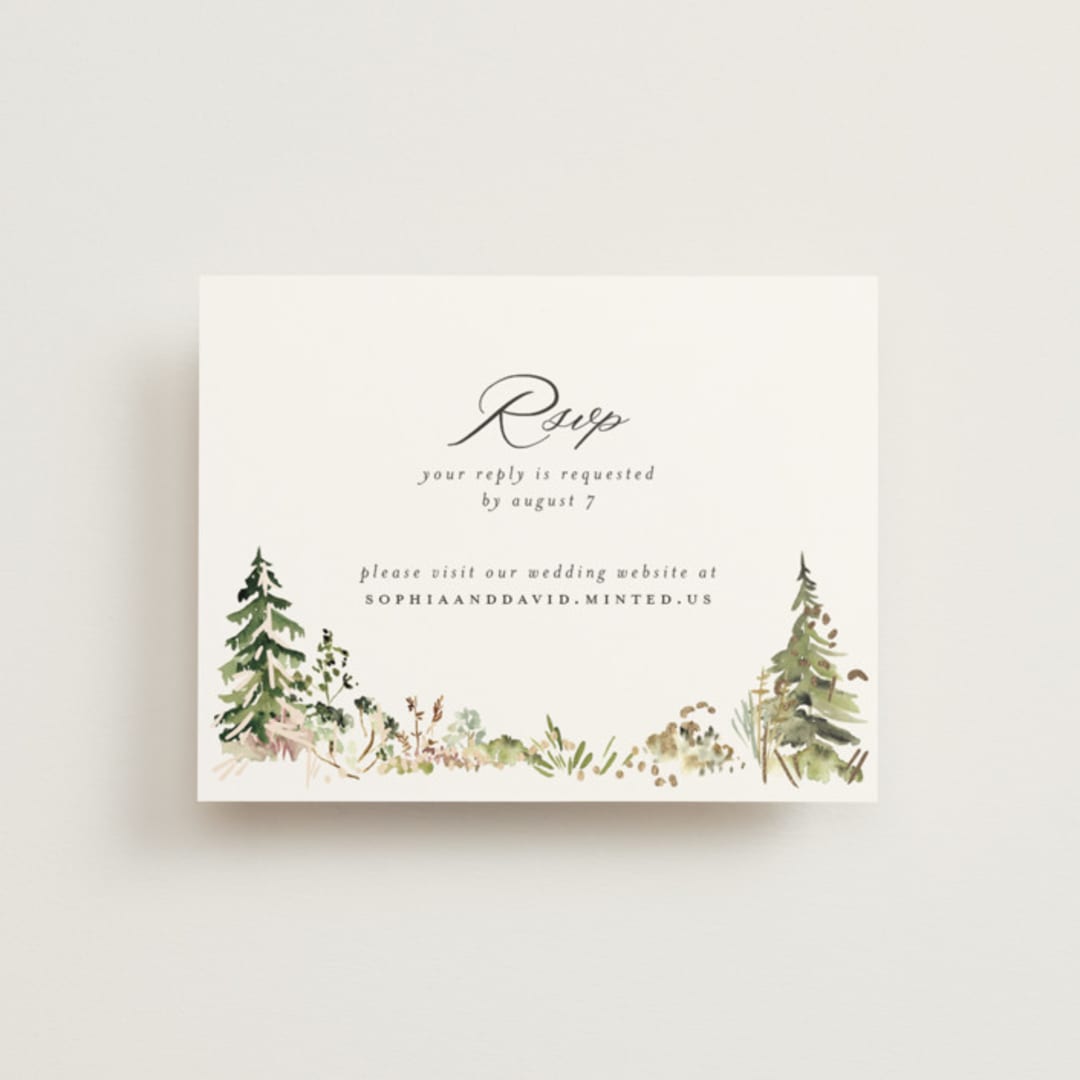"Great Outdoors" - Foil-Pressed RSVP Online Enclosure Cards in Forest by Petra Kern - Front