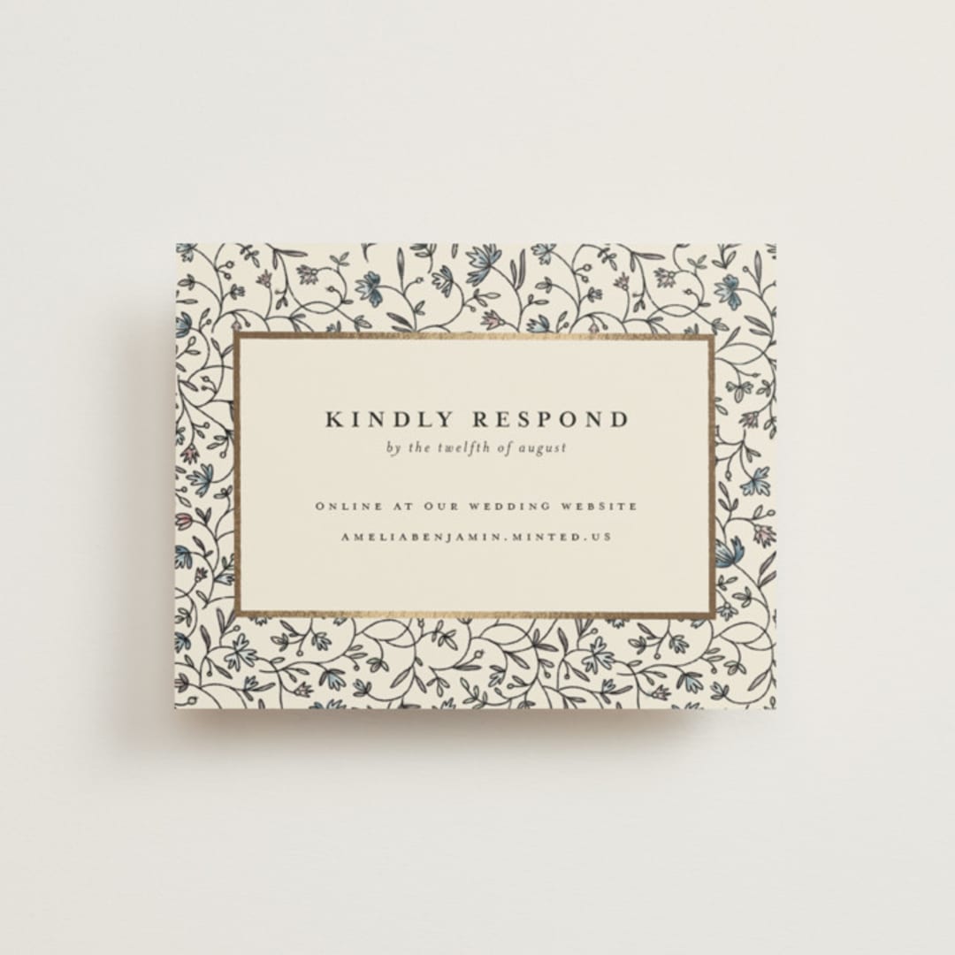 "Hansen" - Foil-Pressed RSVP Online Enclosure Cards in Almond by Stephanie Hawkes - Front