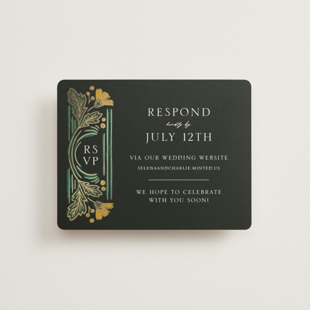 "Embellished" - Foil-Pressed RSVP Online Enclosure Cards in Buttercup by Jen Owens - Front