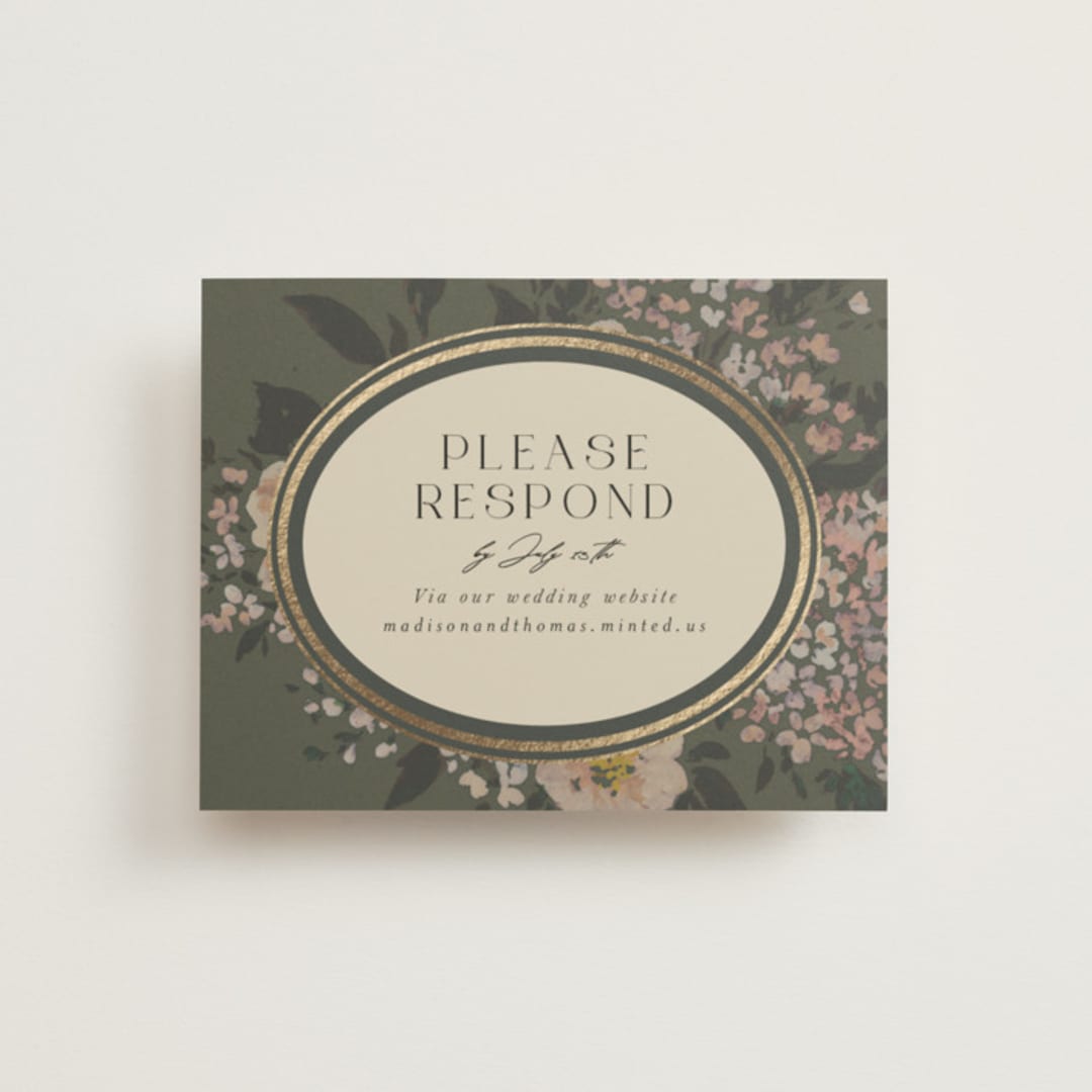 "Madison" - Foil-Pressed RSVP Online Enclosure Cards in Thyme by Itsy Belle Studio - Front