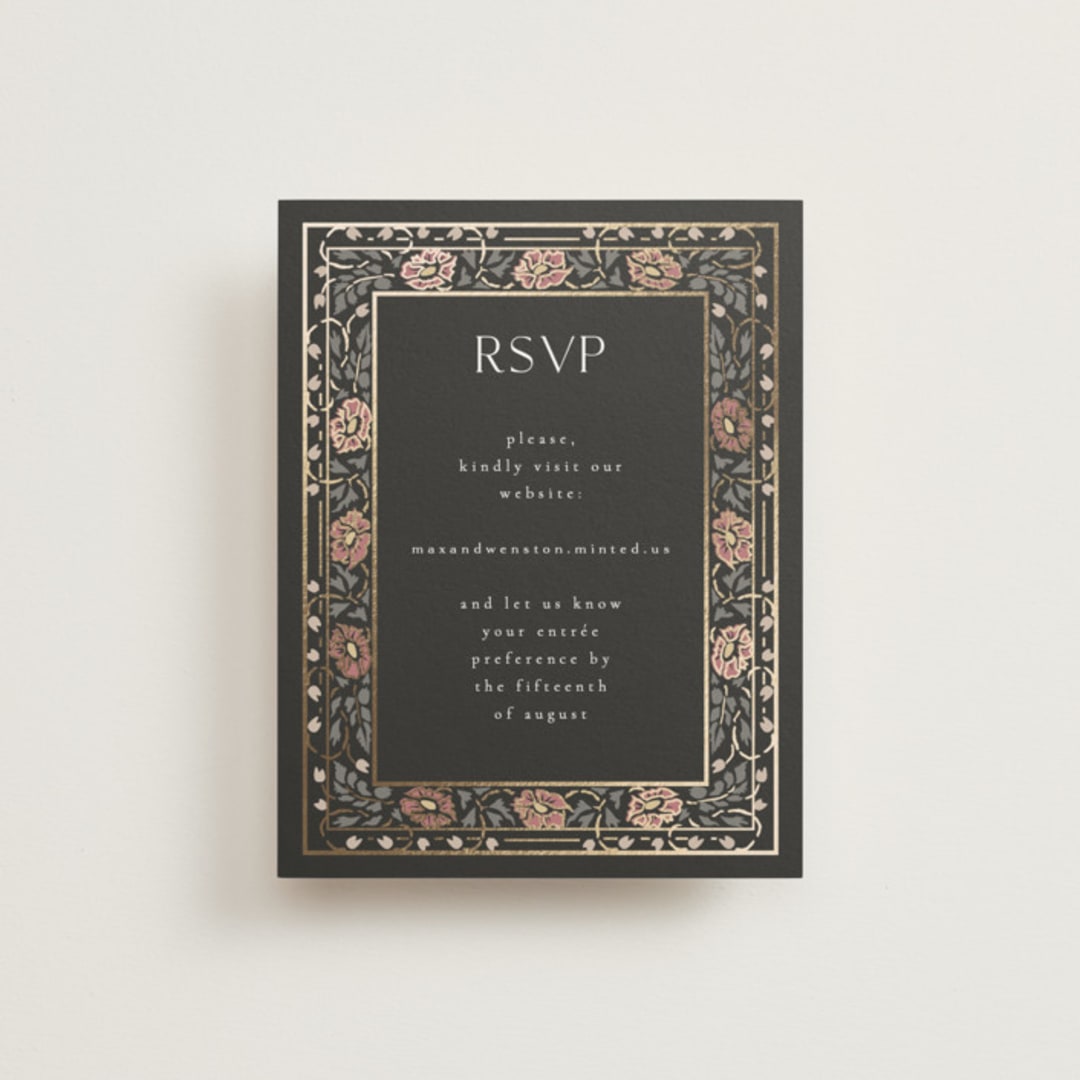 "Timeless Nature" - Foil-Pressed RSVP Online Enclosure Cards in Ebony by Ana de Sousa - Front