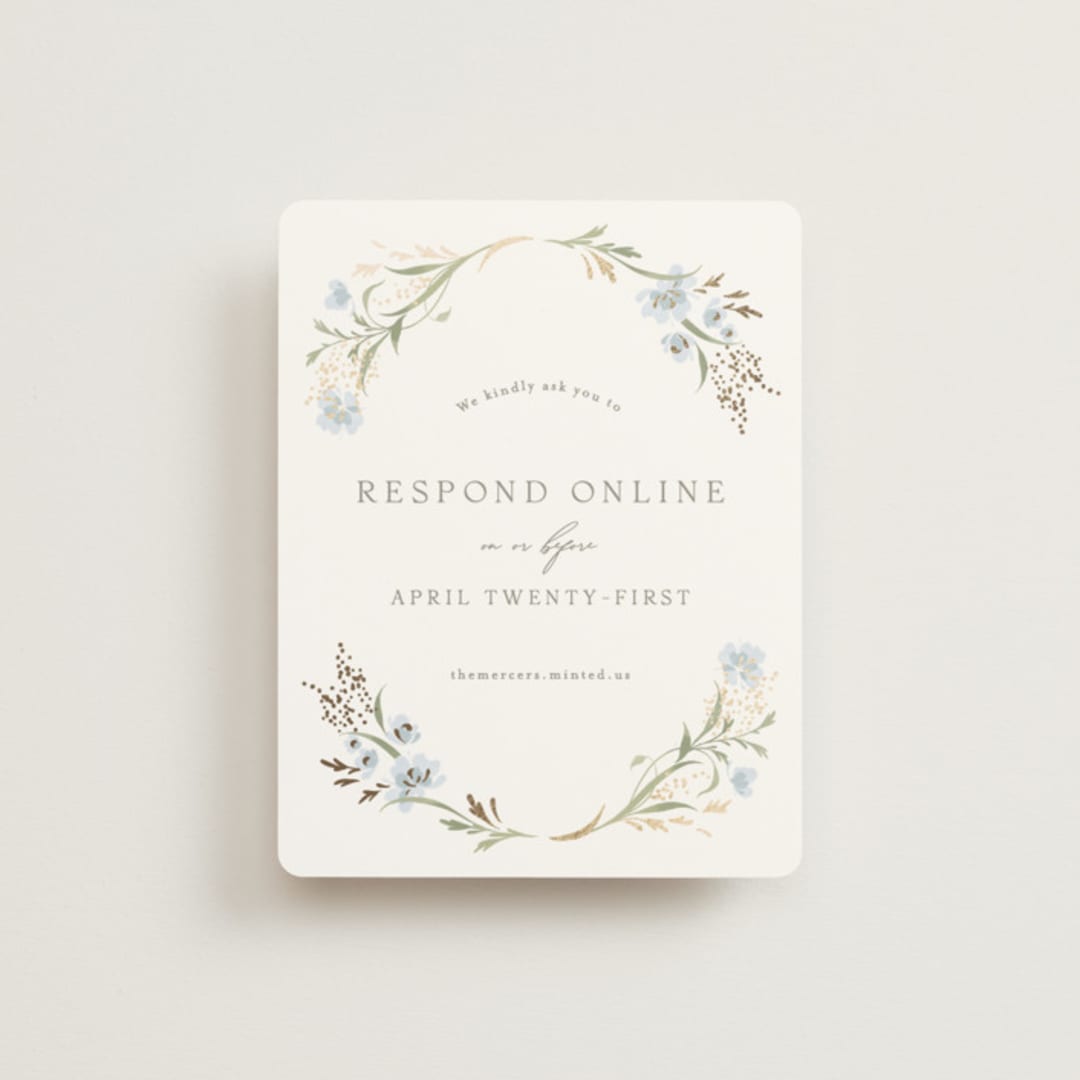 "Meadow" - Foil-Pressed RSVP Online Enclosure Cards in Blue Bonnet by Erin L. Wilson - Front