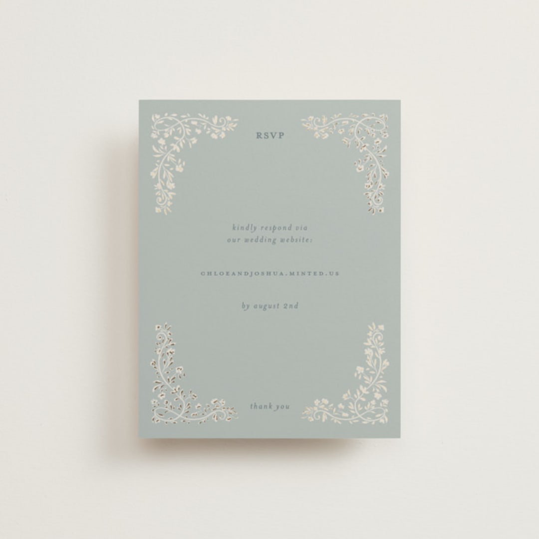 "Floral Romance" - Foil-Pressed RSVP Online Enclosure Cards in Something Blue by Gwen Bedat - Front