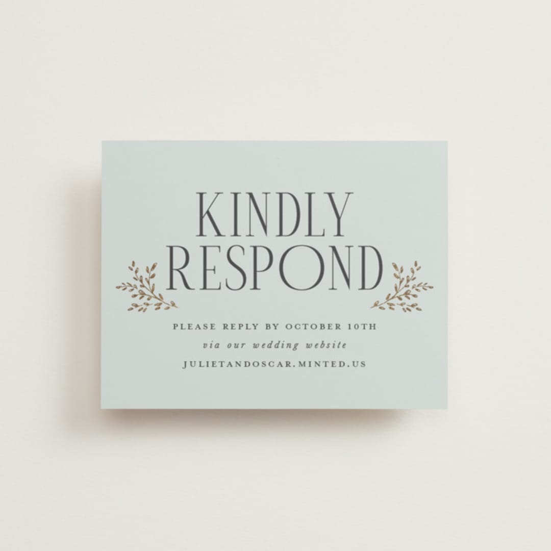 "Enchanted" - Foil-Pressed RSVP Online Enclosure Cards in Mist by Laura Hankins - Front