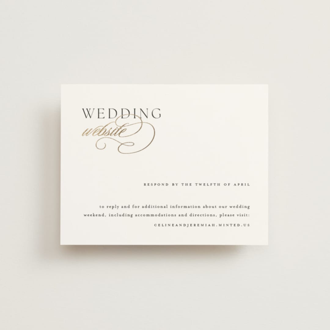 "Left Align" - Foil-Pressed RSVP Online Enclosure Cards in Silk by Kelly Schmidt - Front