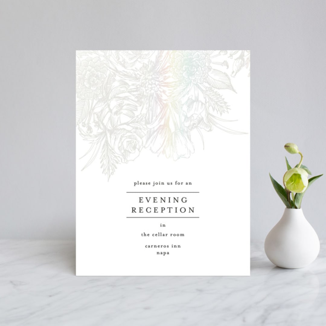"Sketched Bouquet" - Gloss-Press® Reception Card in Ivory by Phrosné Barwood - Front