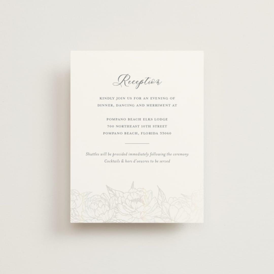 "Blooming Peonies" - Gloss-Press® Reception Card in Mist by Amy Ngo - Front