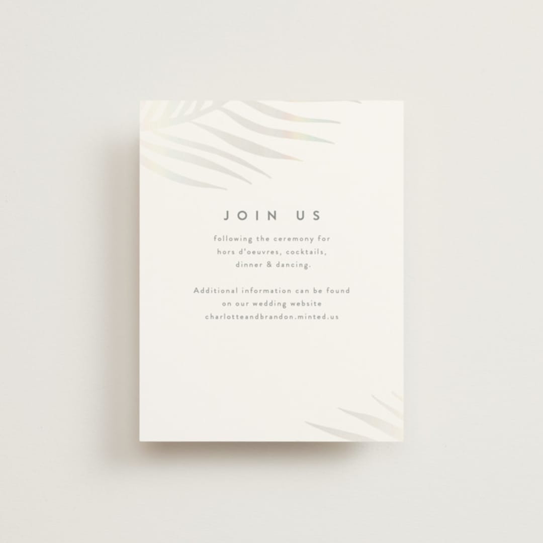 "Palm Vibes" - Gloss-Press® Reception Card in Porcelain by Pixel and Hank - Front
