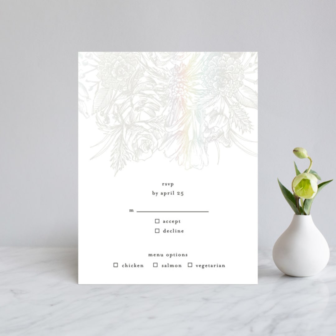 "Sketched Bouquet" - Gloss-Press® RSVP Cards in Ivory by Phrosné Barwood - Front