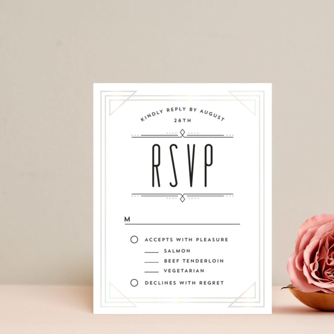 "Framed Deco Elegance" - Gloss-Press® RSVP Cards in Classic White by Kelly Schmidt - Front