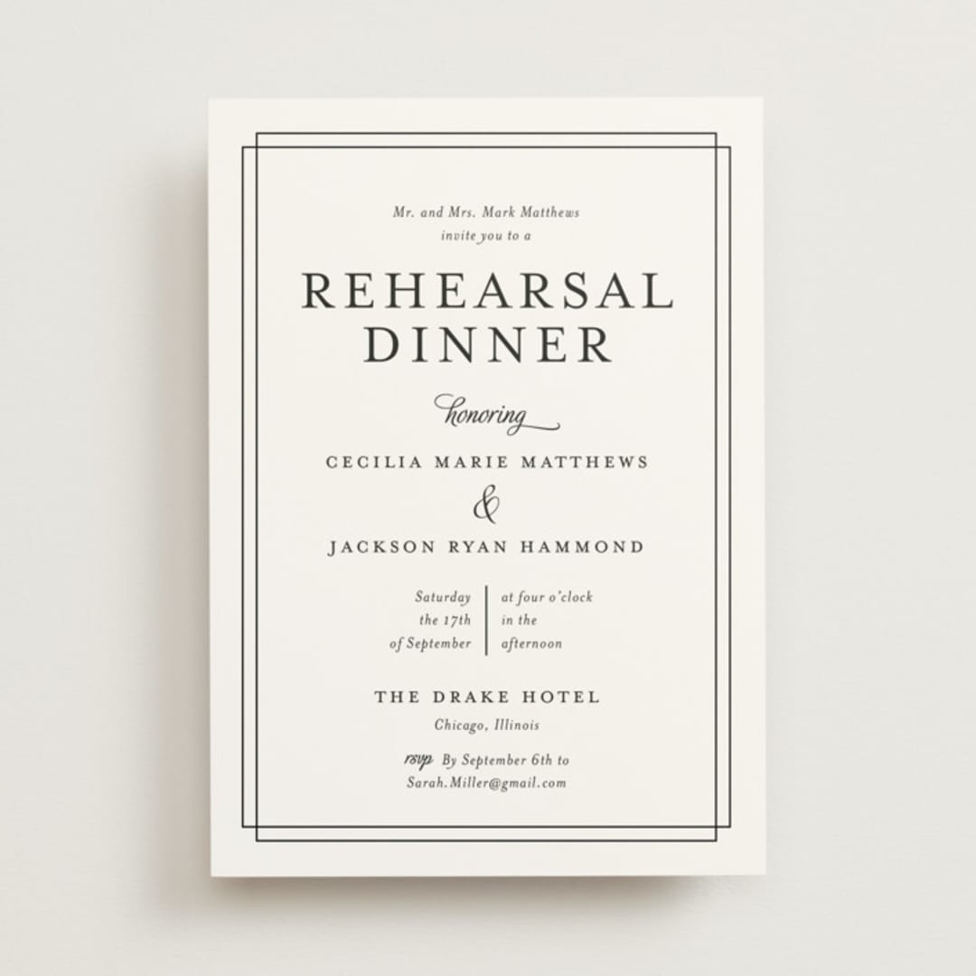 "Chic Gala" - Rehearsal Dinner Invitations in Snow by Kimberly FitzSimons - Front