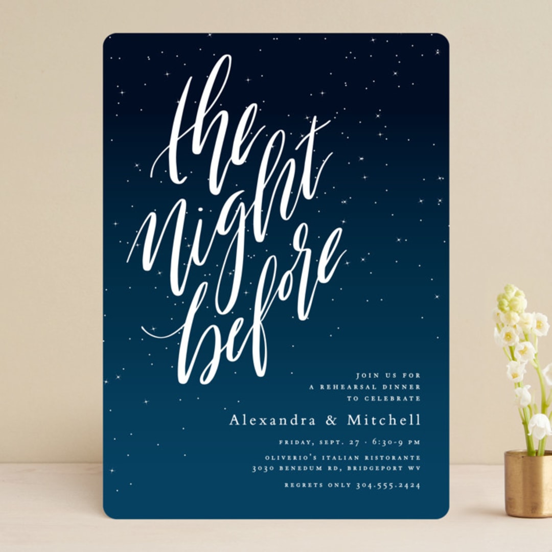 "The Night Before" - Rehearsal Dinner Invitations in Nightfall by Lea Delaveris - Front