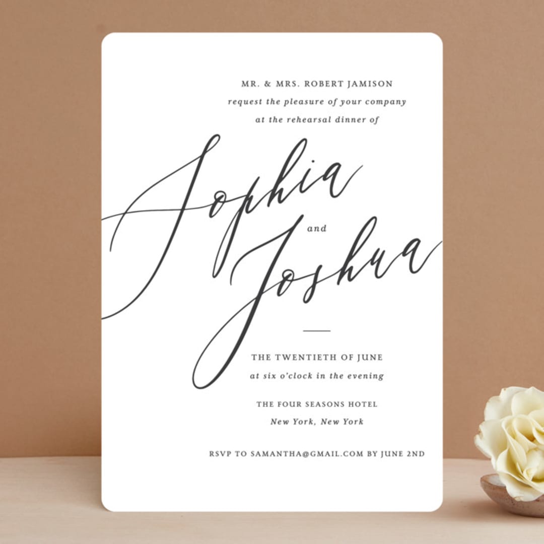 "Crescendo" - Rehearsal Dinner Invitations in Snow by Griffinbell Paper Co. - Front