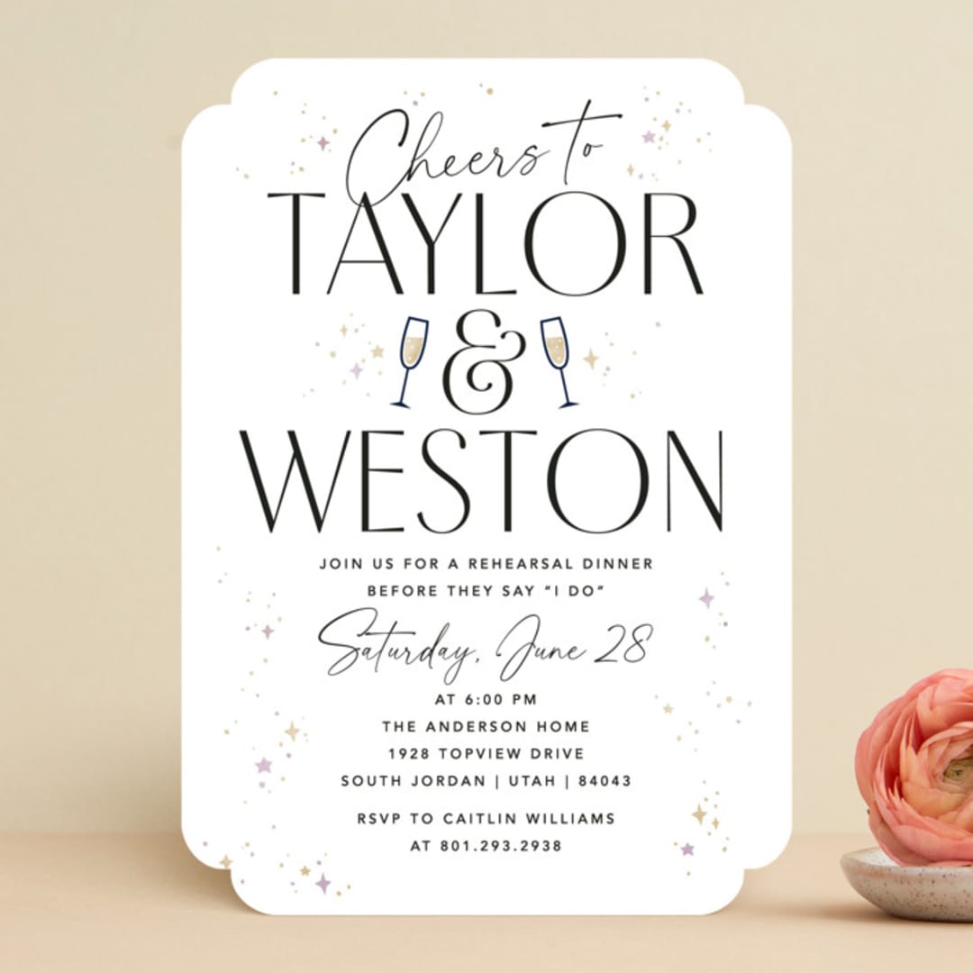 "The Happy Couple" - Rehearsal Dinner Invitations in Cotton by Robert and Stella - Front