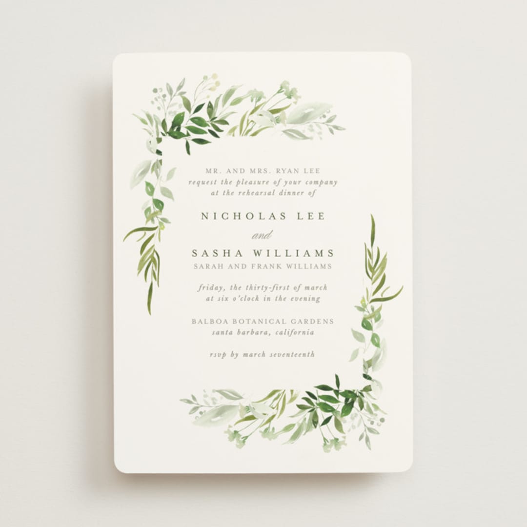 "Verdure" - Rehearsal Dinner Invitations in Garden by Leah Bisch - Front