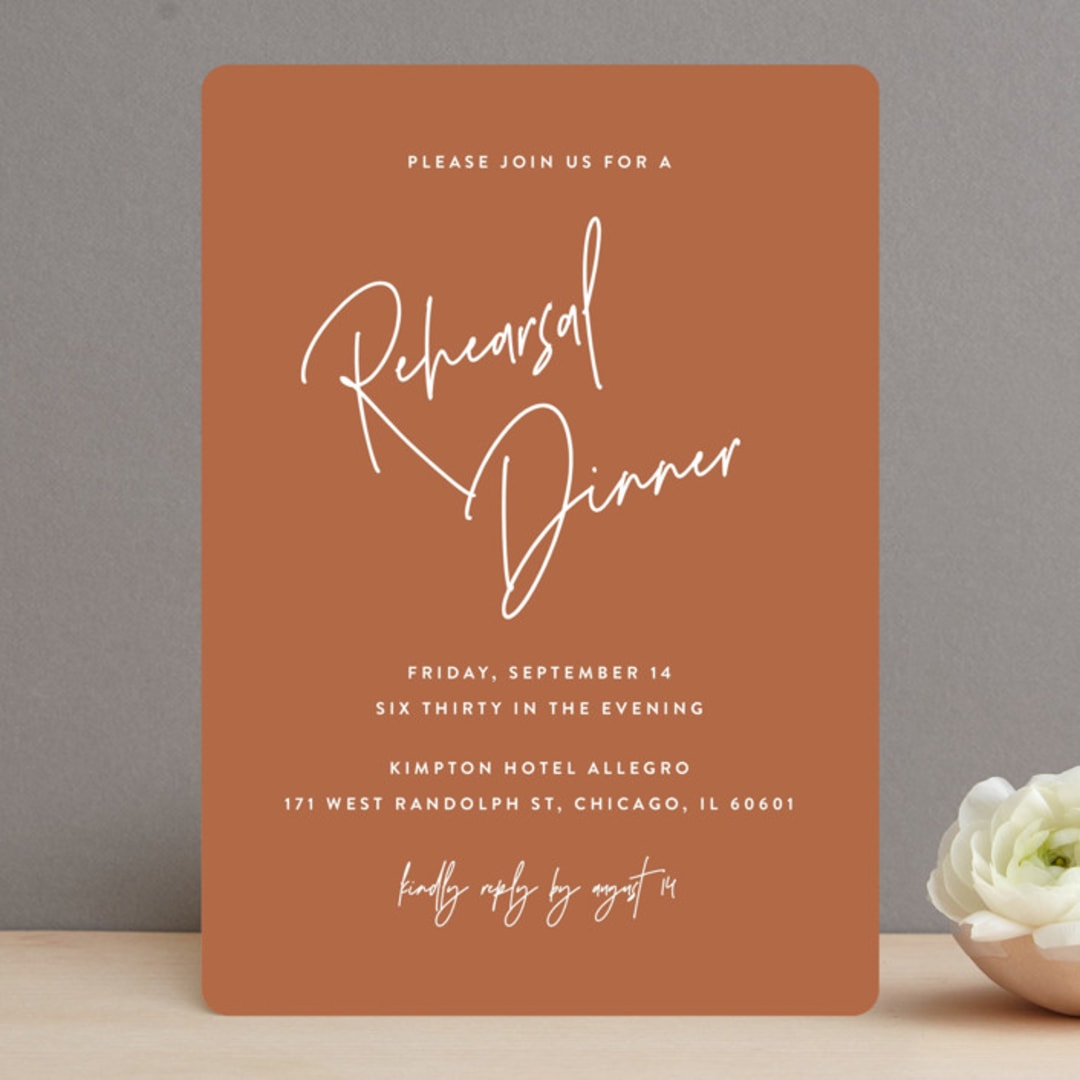 "Marked" - Rehearsal Dinner Invitations in Rust by JoAnn Jinks - Front