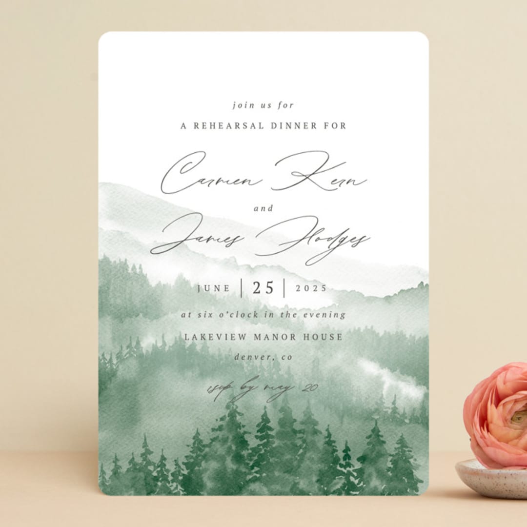 "Over the mountains" - Rehearsal Dinner Invitations in Fern by Helen Halik - Front