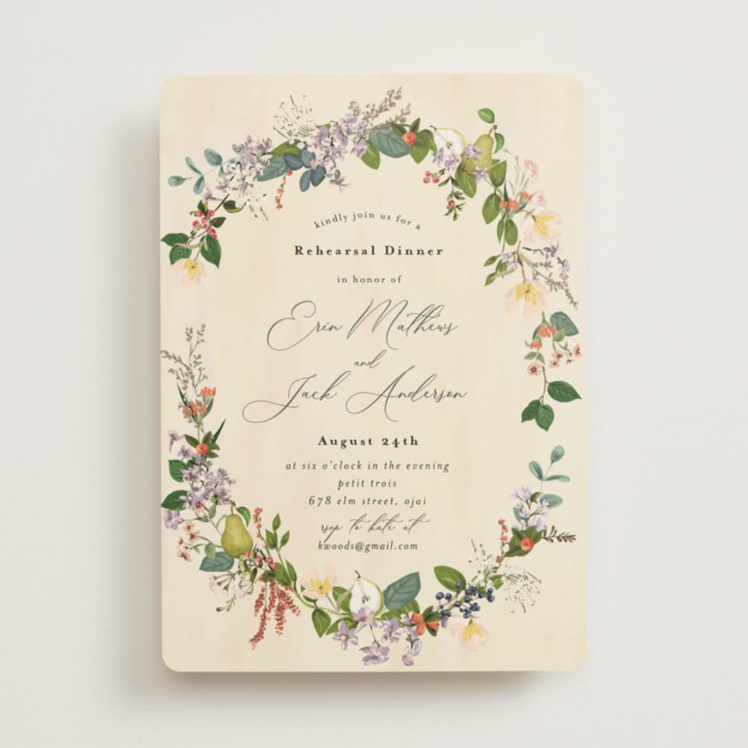 "Fruits & Floral" - Rehearsal Dinner Invitations in Champagne by Susan Moyal - Front