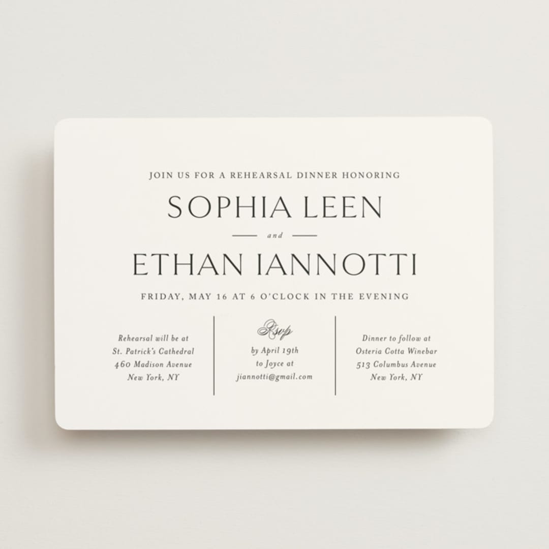 "sophisticate" - Rehearsal Dinner Invitations in Silk by Jennifer Postorino - Front