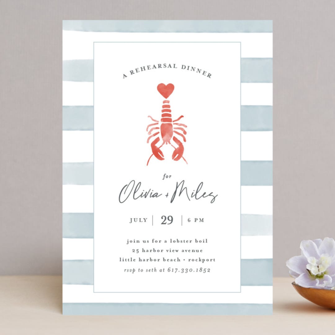 "Love and Lobsters" - Rehearsal Dinner Invitations in Ocean by Jen Tips - Front