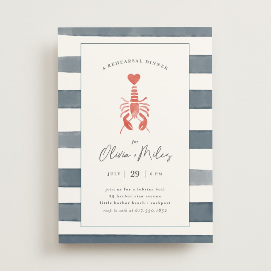 "Love and Lobsters" - Rehearsal Dinner Invitations in Navy by Jen Tips - Front