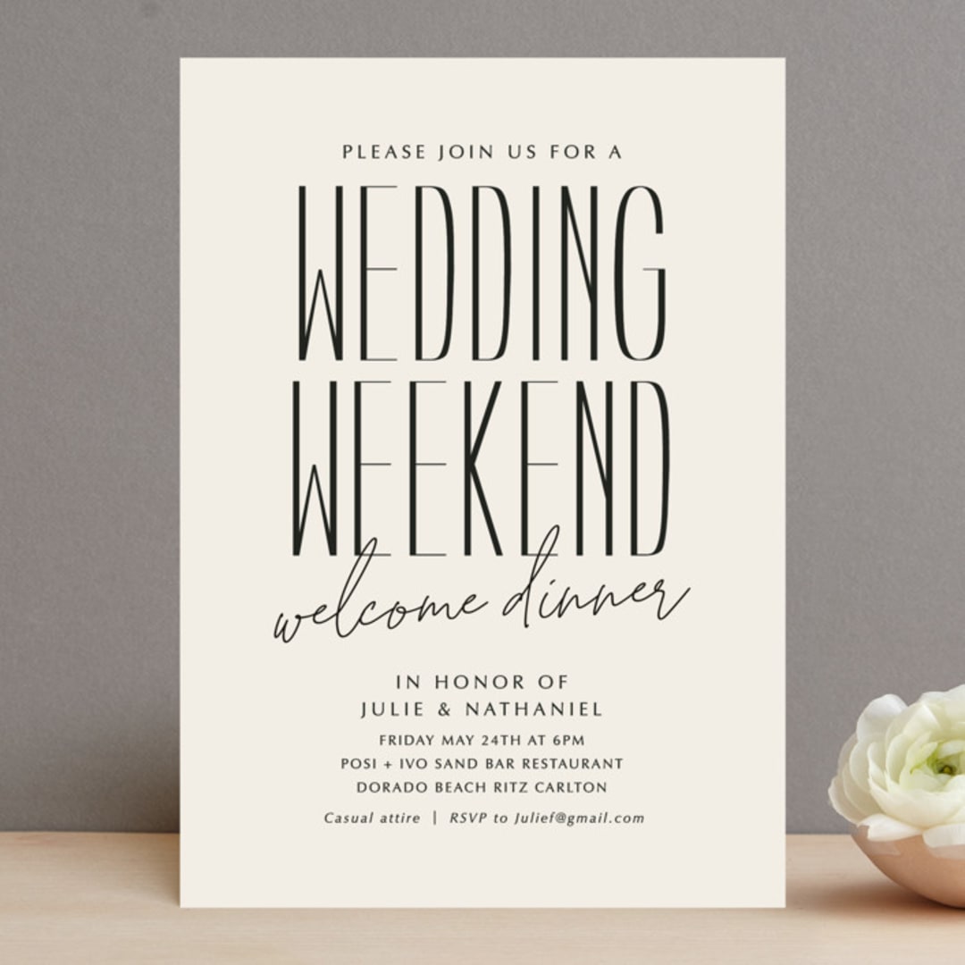 "Classic Welcome" - Rehearsal Dinner Invitations in Sand by Inkblot Design - Front