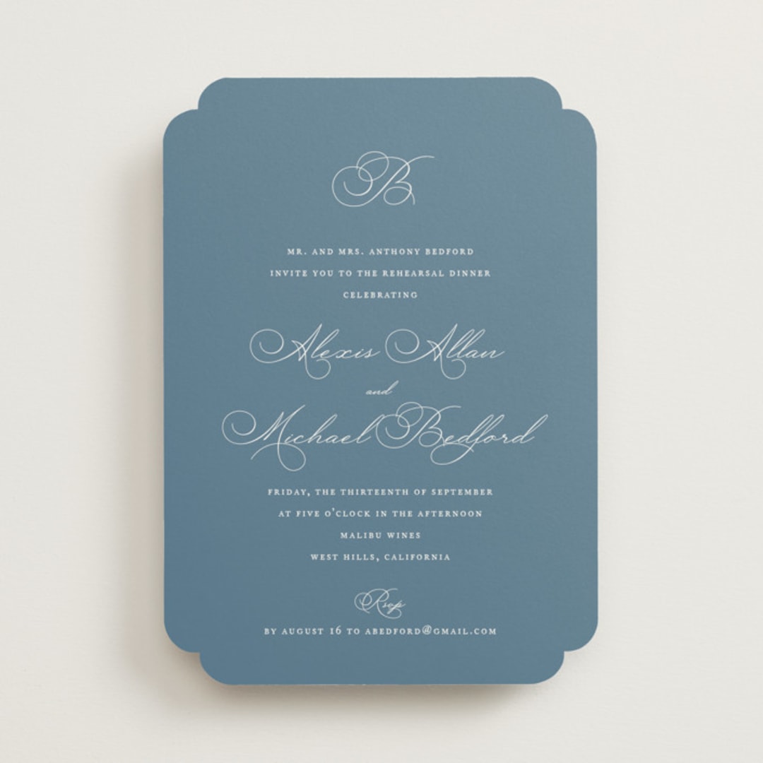"Initial" - Rehearsal Dinner Invitations in Porcelain by Jennifer Postorino - Front