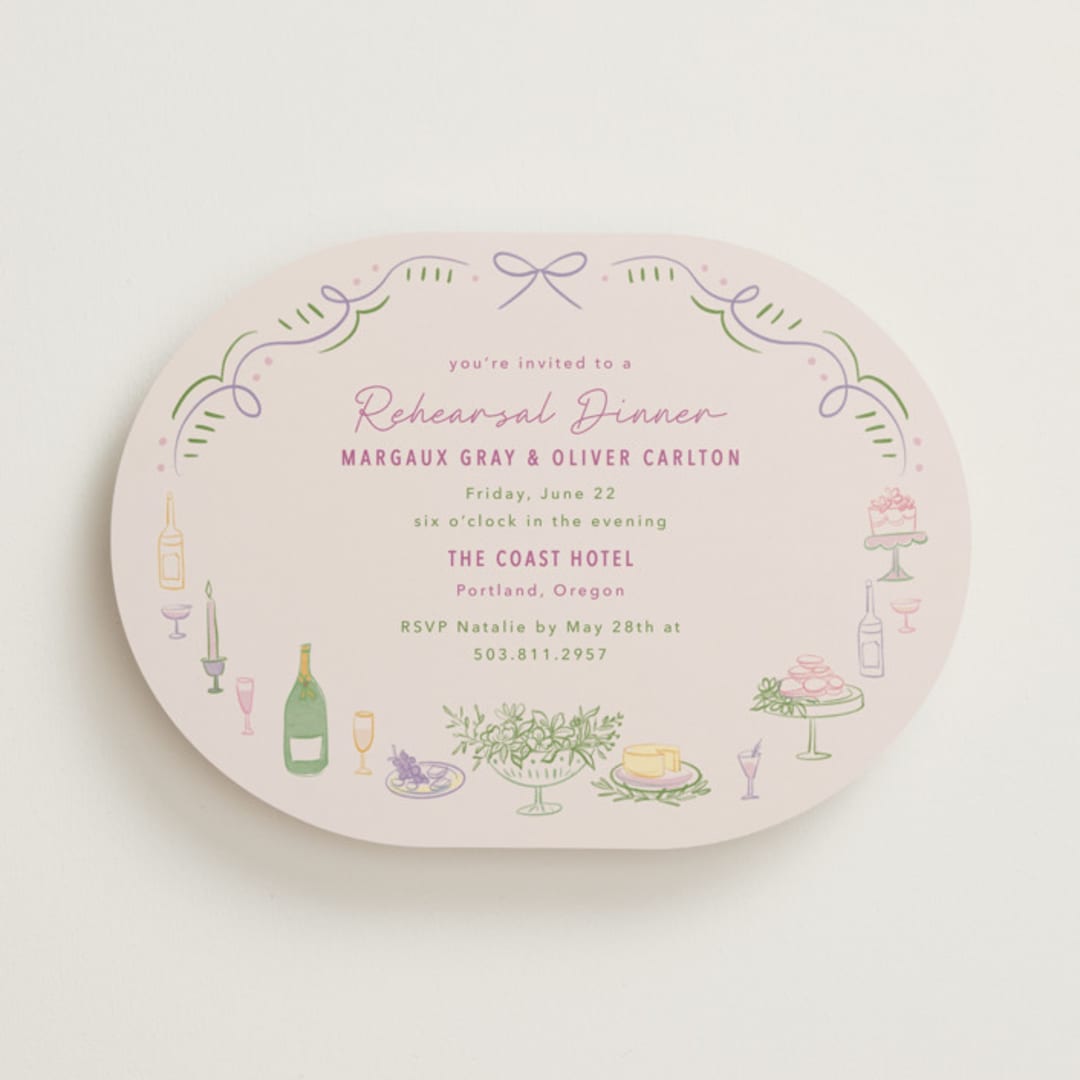 "Dining" - Rehearsal Dinner Invitations in Grape by Elly - Front