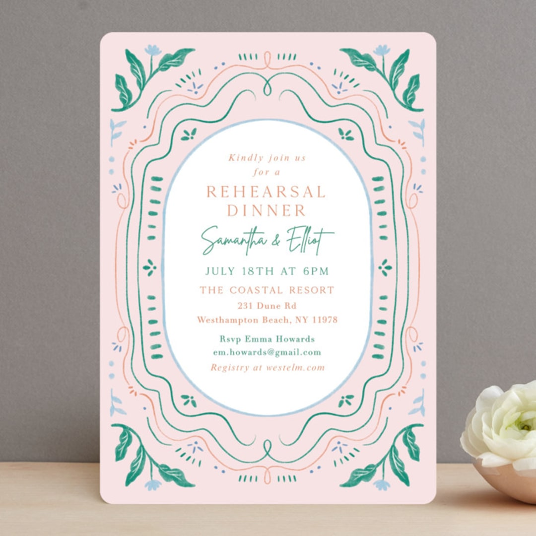 "Delight" - Rehearsal Dinner Invitations in Blush by Elly - Front