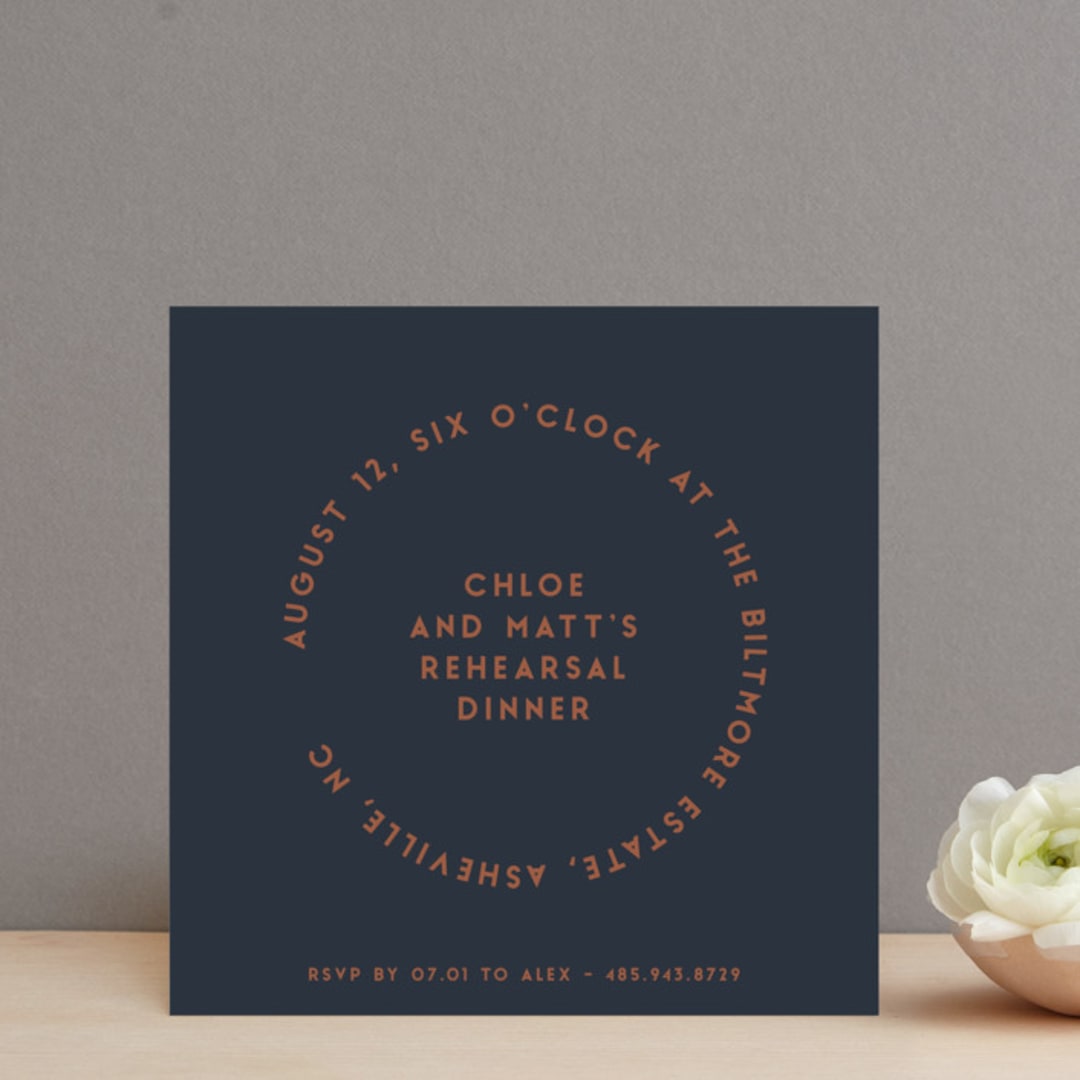 "Round" - Rehearsal Dinner Invitations in Midnight by Gwen Bedat - Front