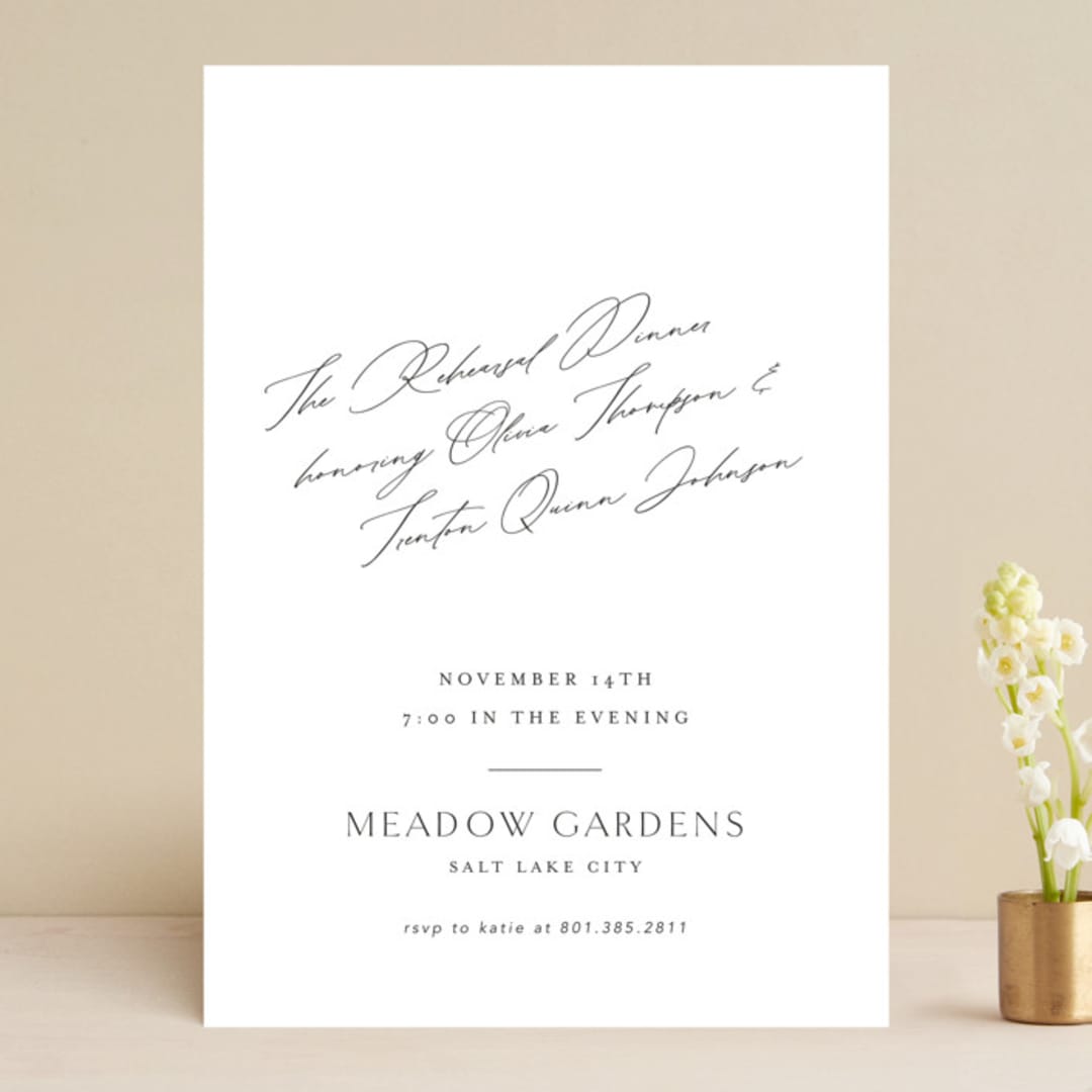 "Scripts" - Rehearsal Dinner Invitations in Salt by Stephanie Hawkes - Front