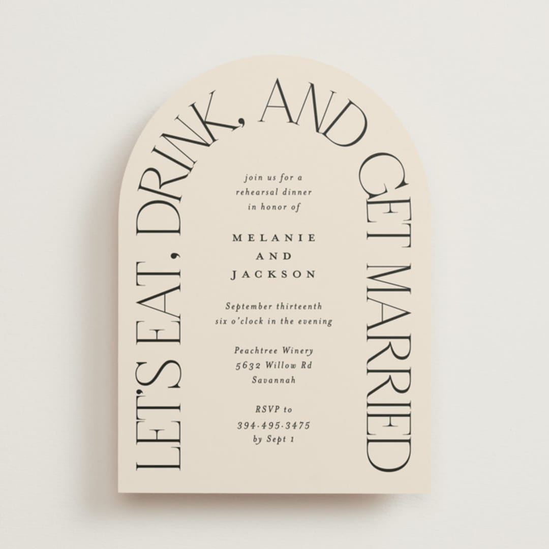 "Eat Drink Get Married" - Rehearsal Dinner Invitations in Ivory by Amy Payne - Front