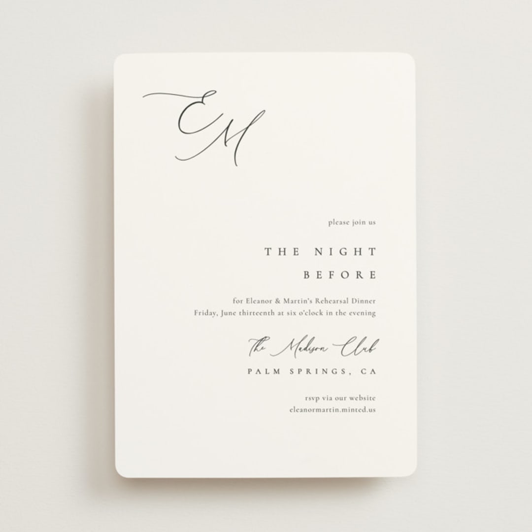 "Corner" - Rehearsal Dinner Invitations in Silk by Kelly Schmidt - Front