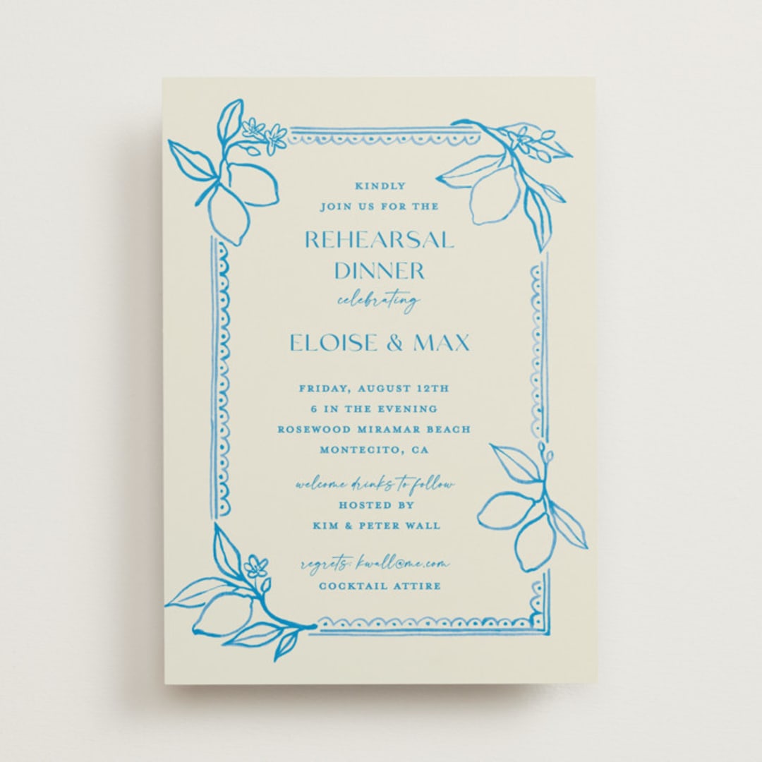 "Mediterraneo" - Rehearsal Dinner Invitations in Ocean by Pati Cascino - Front