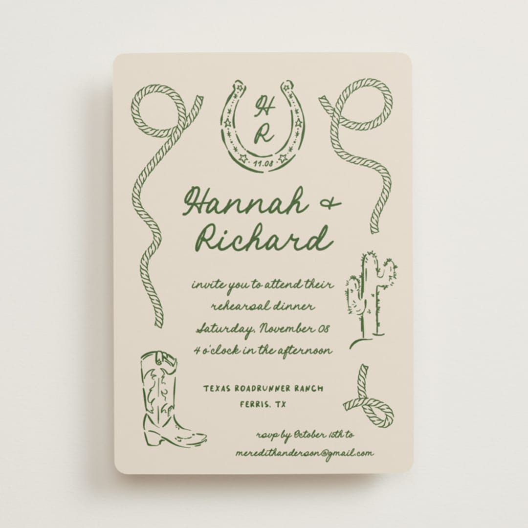 "Western" - Rehearsal Dinner Invitations in Lasso by Claudia Orengo - Front