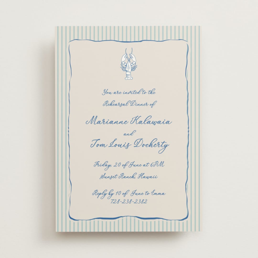"Seaside Serenade" - Rehearsal Dinner Invitations in Marine by Lucrecia Caporale - Front