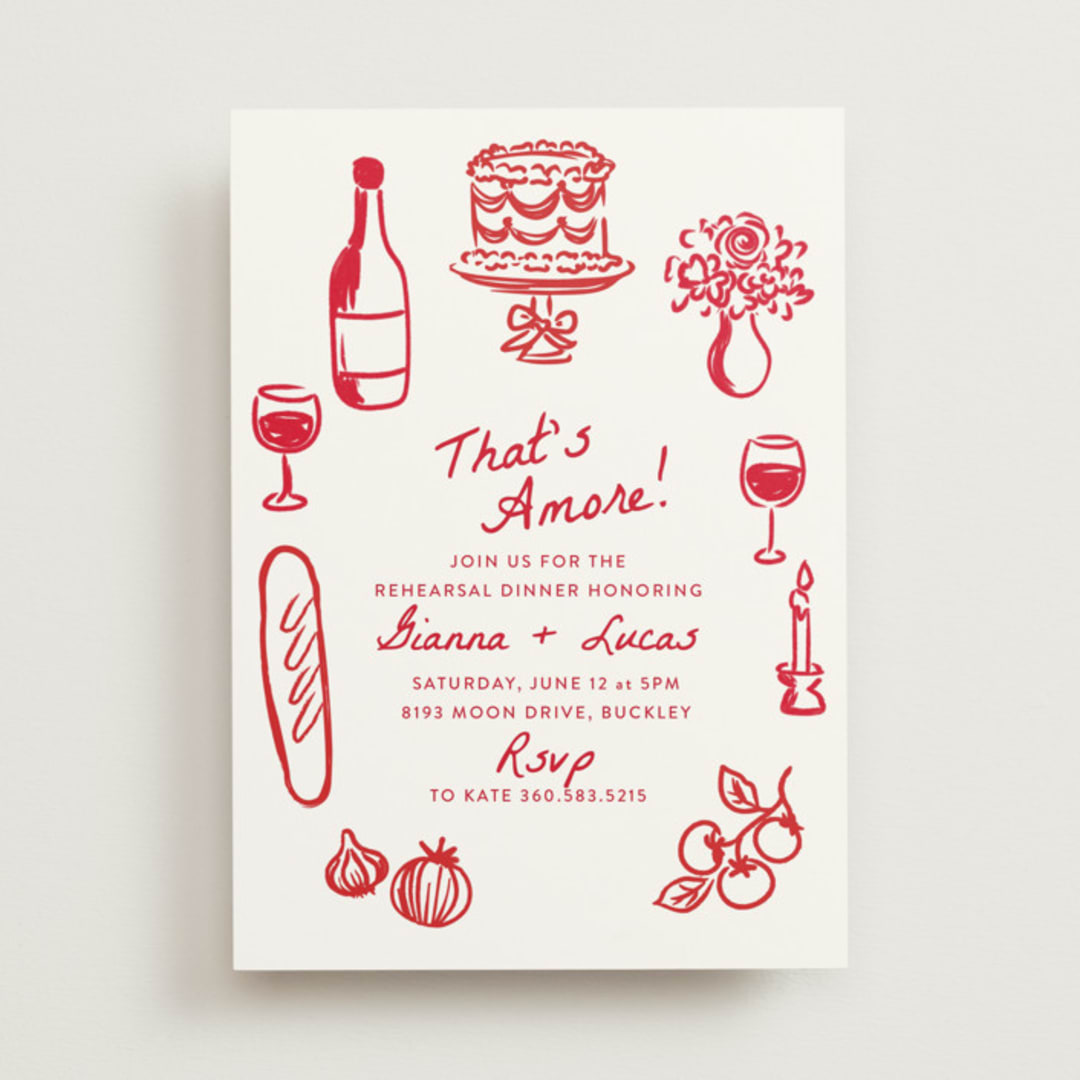 "That's Amore" - Rehearsal Dinner Invitations in Tomato by Itsy Belle Studio - Front