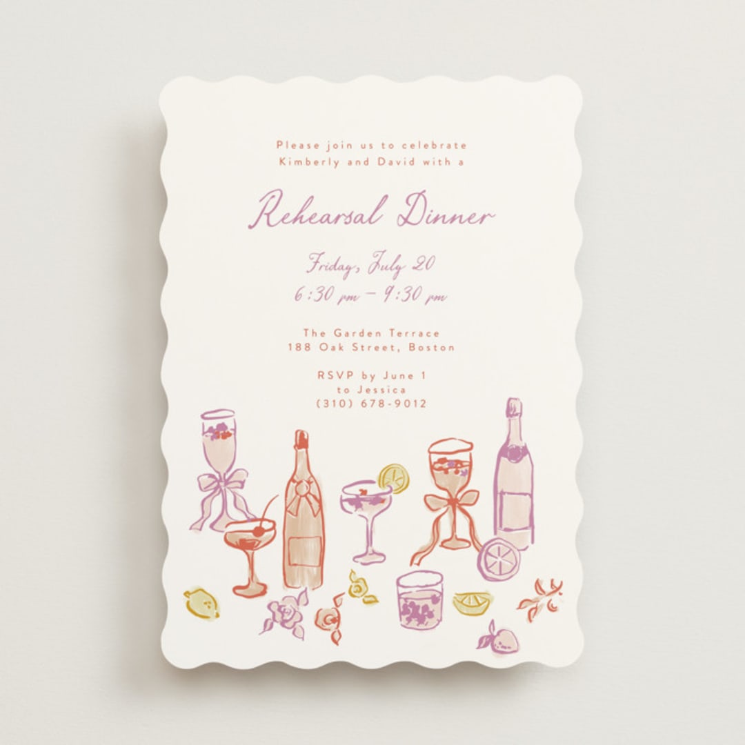 "cocktails and laughter" - Rehearsal Dinner Invitations in Orchid by Cass Loh - Front
