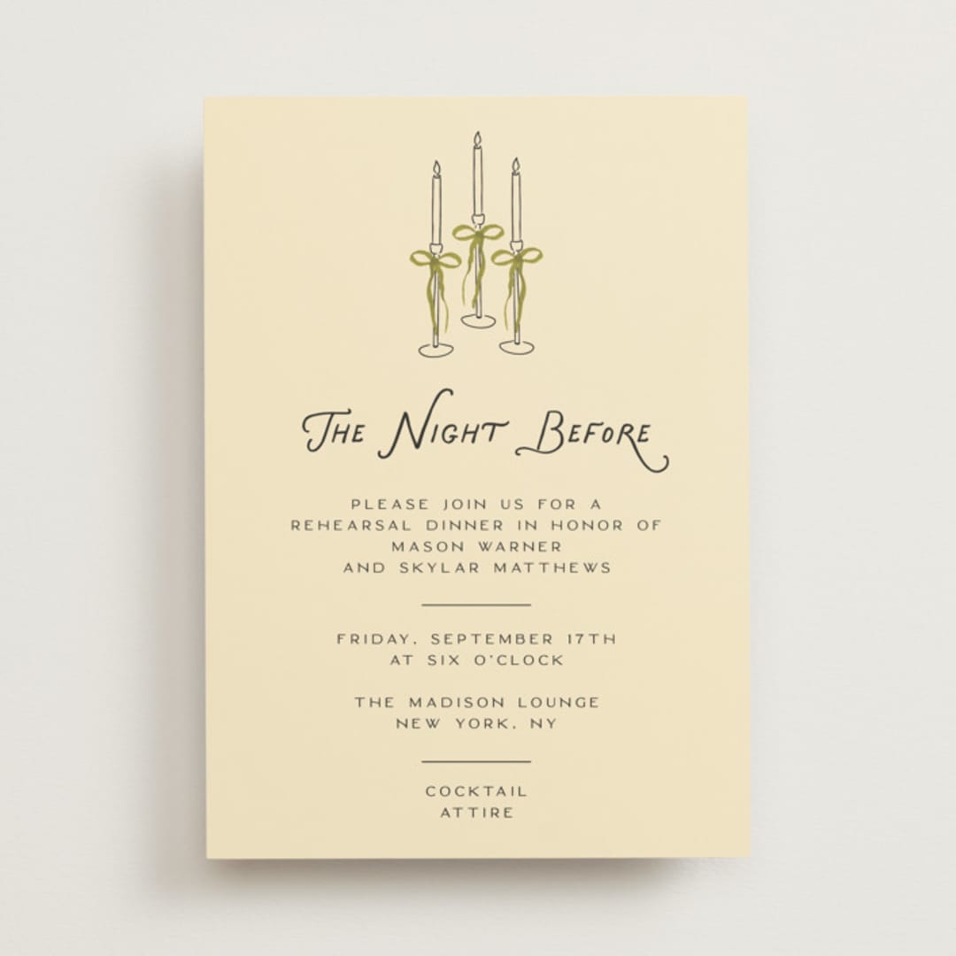 "Candles" - Rehearsal Dinner Invitations in Lemongrass by Jenna Holcomb - Front