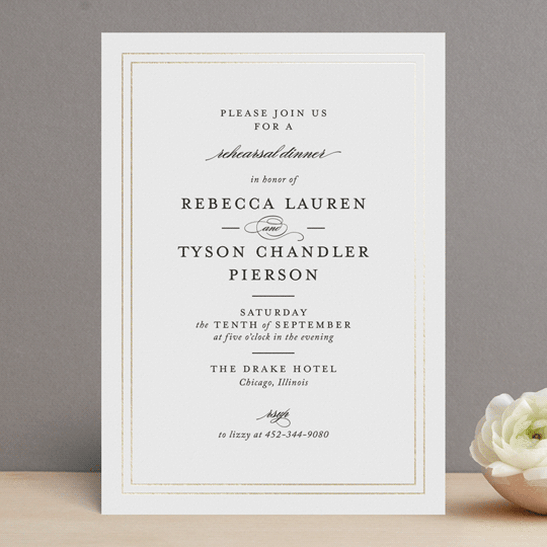 "Eloquence" - Rehearsal Dinner Invitations in Goldenrod by Kimberly FitzSimons - Front