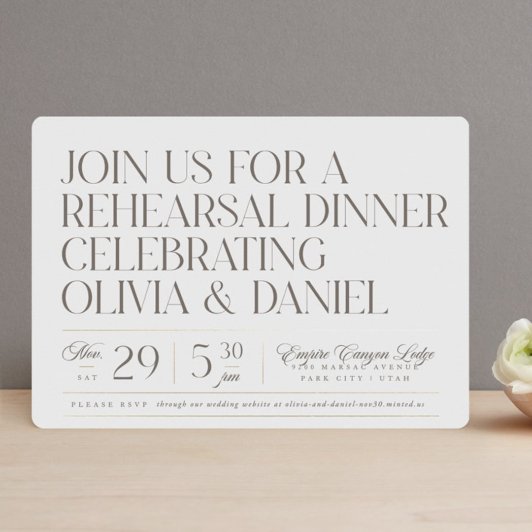 "headline" - Rehearsal Dinner Invitations in Linen by Robert and Stella - Front