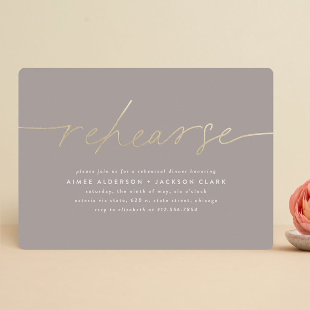 "At Last" - Rehearsal Dinner Invitations in Stone by Susan Asbill - Front