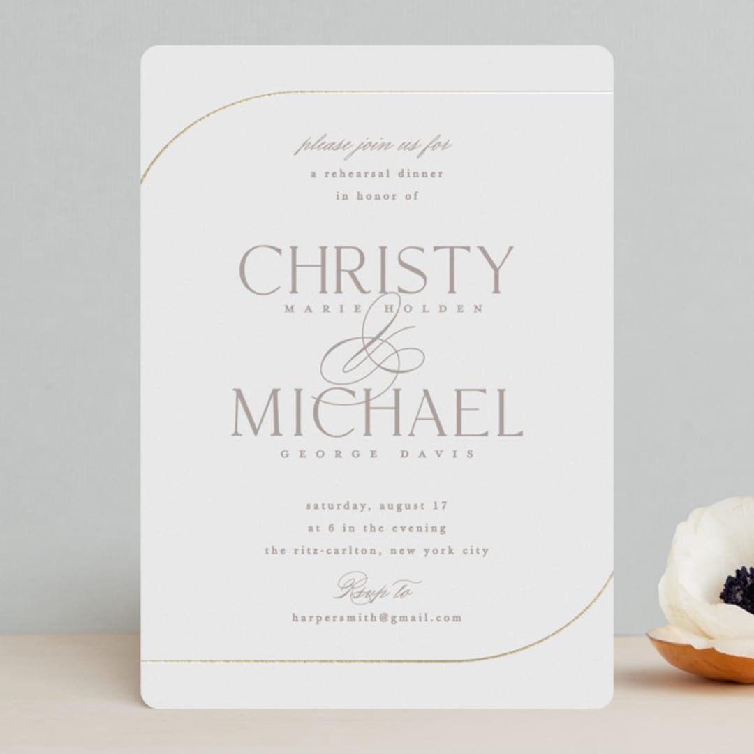 "Glimmering sweep" - Rehearsal Dinner Invitations in Lily by Creo Study - Front