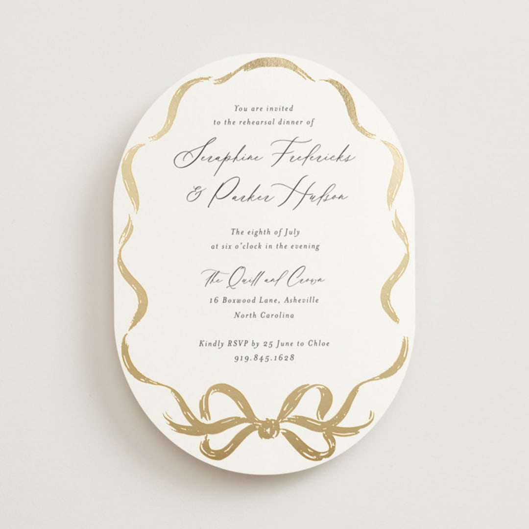 "Rustic Bow" - Rehearsal Dinner Invitations in Snow by Jackie Crawford - Front