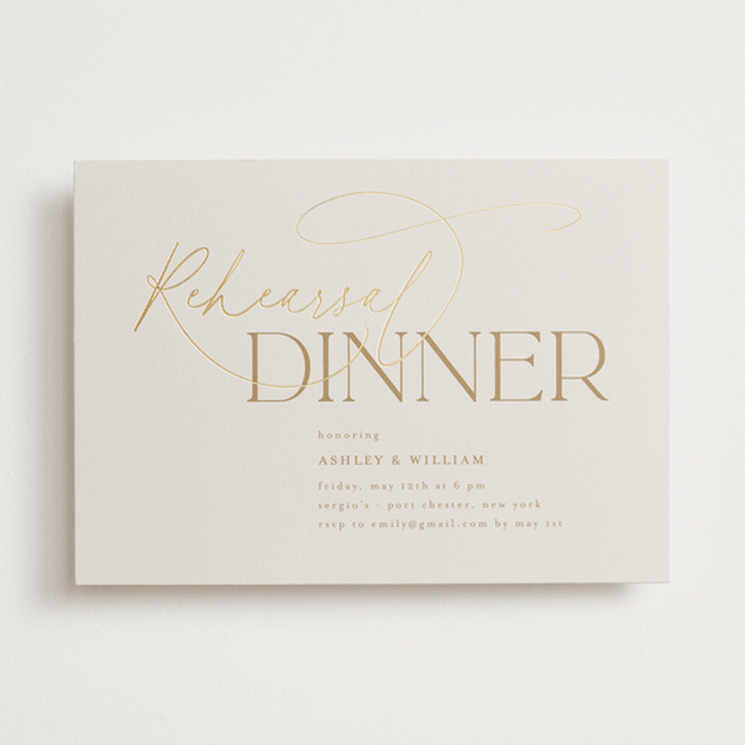 "Typographical" - Rehearsal Dinner Invitations in Champagne by Nicole Barreto - Front